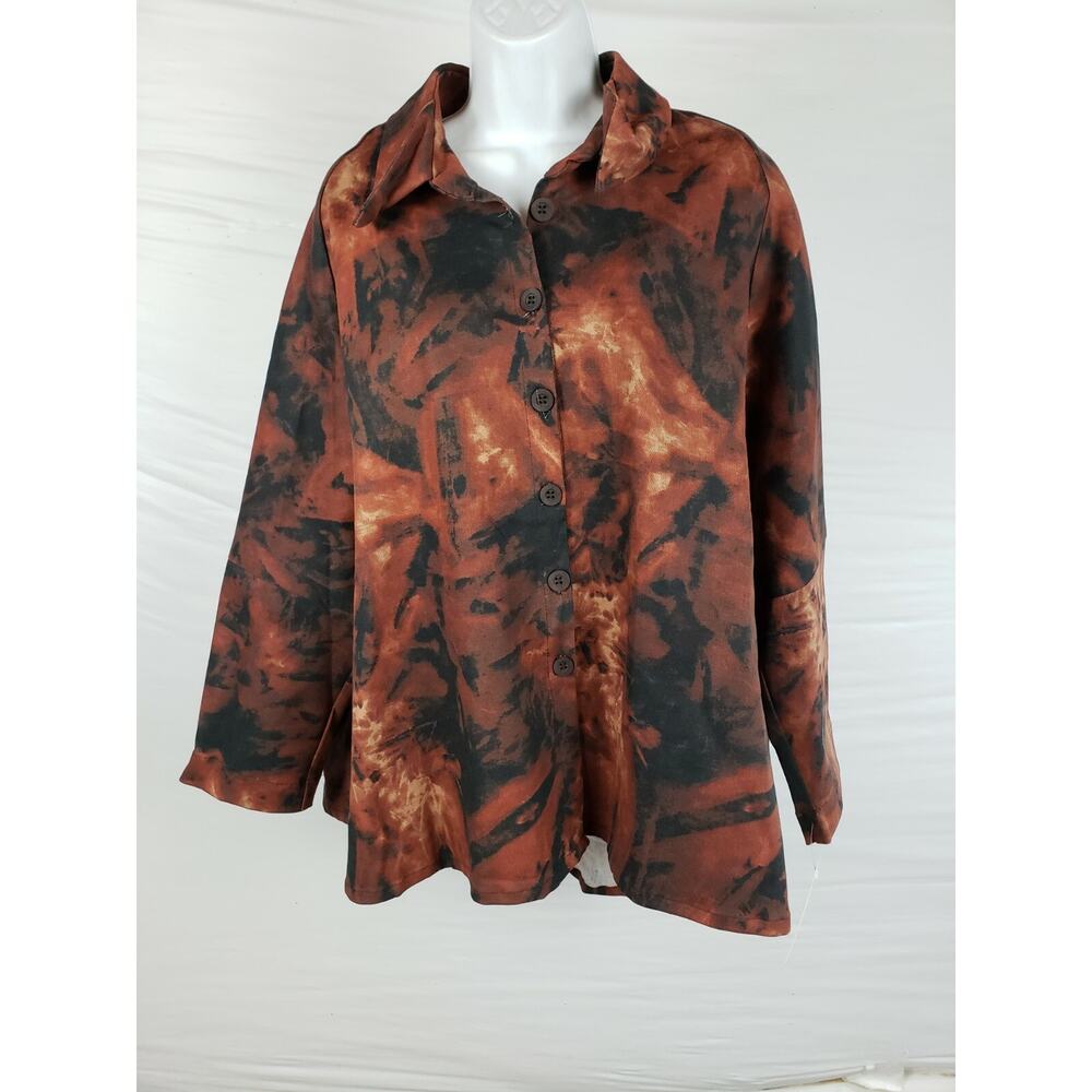 Harriet's SF Button Up Lagenlook Womens One Size O/S‎ Abstract Orange Brown Top